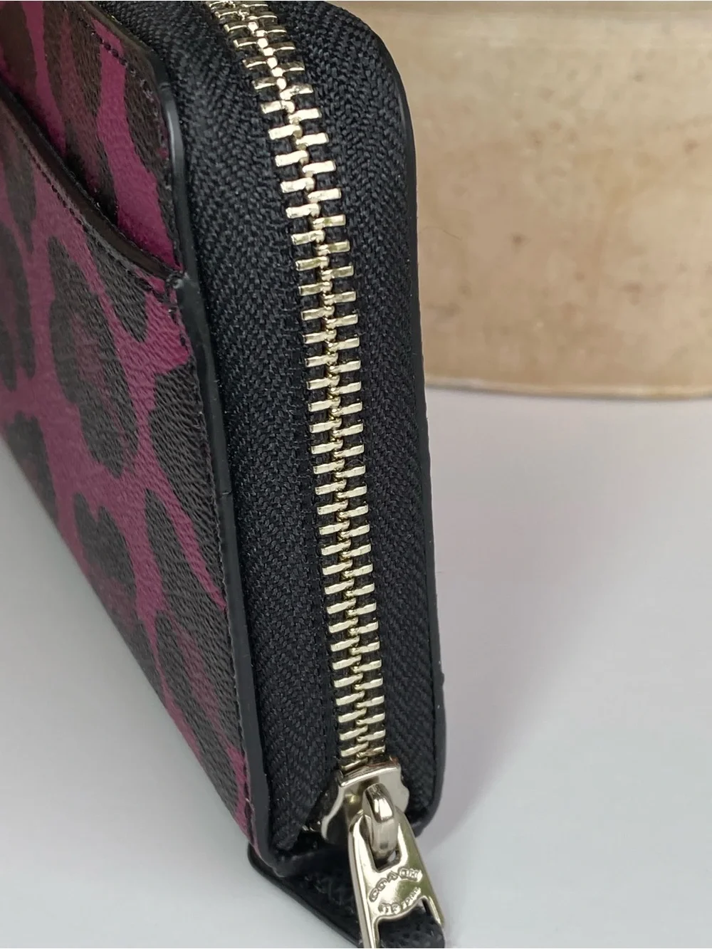 Coach Ocelot Cranberry Leopard Print Zip Wallet